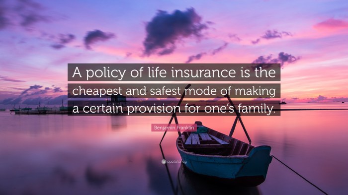 Benjamin Franklin Quote: “A policy of life insurance is the cheapest ...